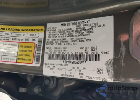 2017 Lincoln Continental Select из США, поврежденный, VIN 1LN6L9TP6H5620957